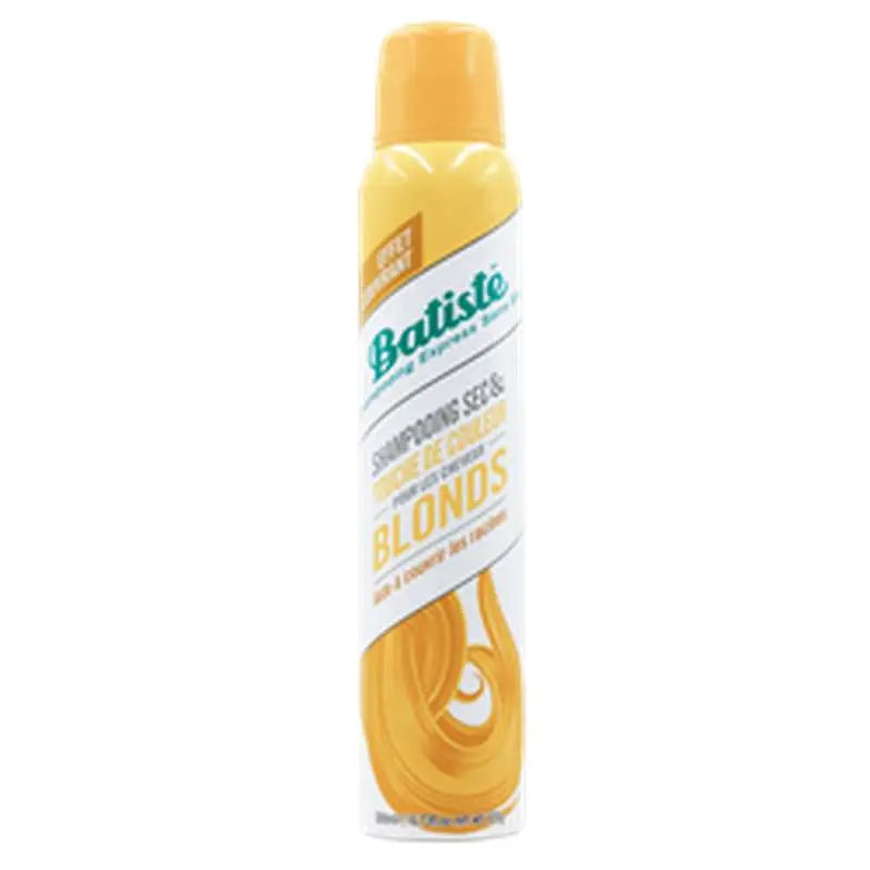 Batiste<br> <b> Shampoing sec pour cheveux blonds</b><br><h5>200ml</h5>Origine France </h6> <img style="vertical-align: middle;" src=" https://shorturl.at/bDMR9">