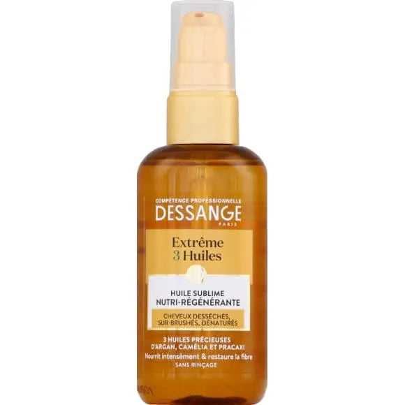 DESSANGE<br> <b> huile sublime Nutri-régénérante</b><br><h5> Extrême 3 Huiles<br>Sérum-100ml</h5>Origine France </h6> <img style="vertical-align: middle;" src=" https://shorturl.at/bDMR9">