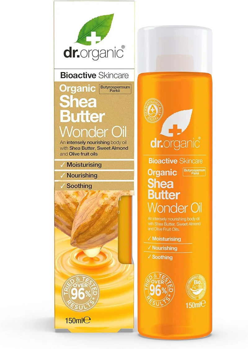 Dr.organic<br> <b> Shea Butter Wonder Oil</b><br><h5>-150ml</h5>Origine Angleterre <img style="vertical-align: middle;" src=" https://shorturl.at/qvUZ6">