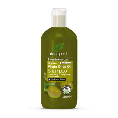 Dr.organic<br> <b> Virgin Olive Oil Shampoo</b><br><h5>tous types de cheveux-265ml</h5>Origine Angleterre <img style="vertical-align: middle;" src=" https://shorturl.at/qvUZ6">