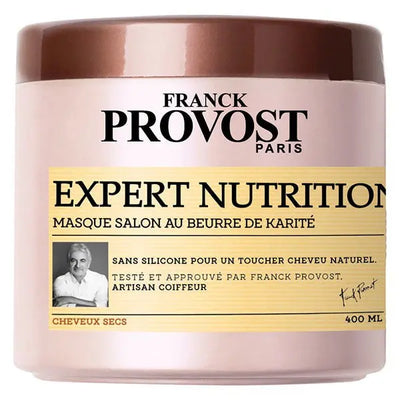 FRANCK PROVOST<br> <b> EXPERT NUTRITION</b><br><h5>Masque Capillaire Cheveux Secs-400ml</h5>Origine France <img style="vertical-align: middle;" src=" https://shorturl.at/bDMR9">