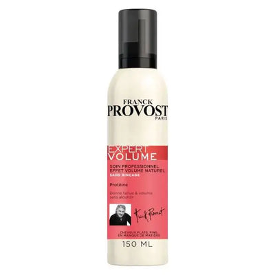 FRANCK PROVOST<br> <b>EXPERT VOLUME sans rinçage</b><br><h5>Mousse Soin Cheveux plats, fins en manque de matiere-150ml</h5>Origine France <img style="vertical-align: middle;" src=" https://shorturl.at/bDMR9">