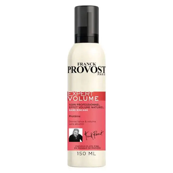 FRANCK PROVOST<br> <b>EXPERT VOLUME sans rinçage</b><br><h5>Mousse Soin Cheveux plats, fins en manque de matiere-150ml</h5>Origine France <img style="vertical-align: middle;" src=" https://shorturl.at/bDMR9">