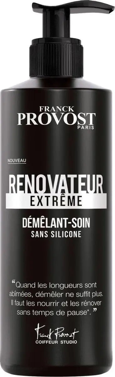 FRANCK PROVOST<br> <b> Renovateur extrême sans silicone</b><br><h5>Après-shampooing-400ml</h5>Origine France <img style="vertical-align: middle;" src=" https://shorturl.at/bDMR9">