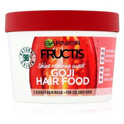 GARNIER<br> <b> FRUCTIS GO JI HAIR FOOD</b><br><h5>Masque pour Cheveux Colorés-390ml</h5>Origine France <img style="vertical-align: middle;" src=" https://shorturl.at/bDMR9">