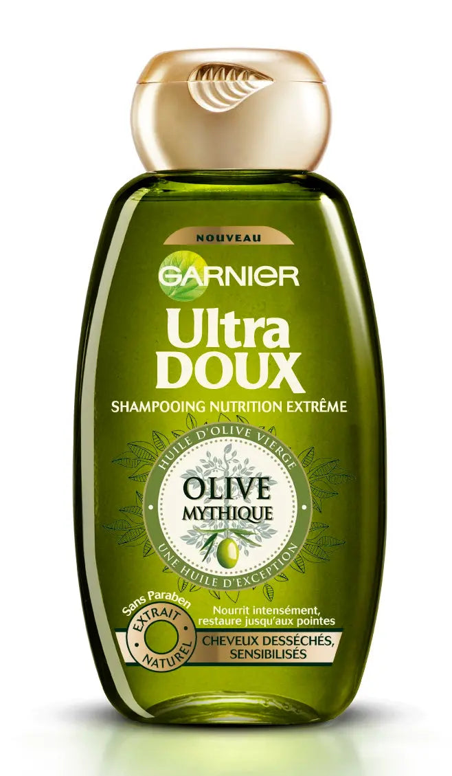 GARNIER<br> <b>ULTRA DOUX</b><br>SHAMPOOING NUTRITION EXTREME SANS SILICONE, Olive Mythique<br><h5>cheveux desséchés sensibilisés-250ml</h5>