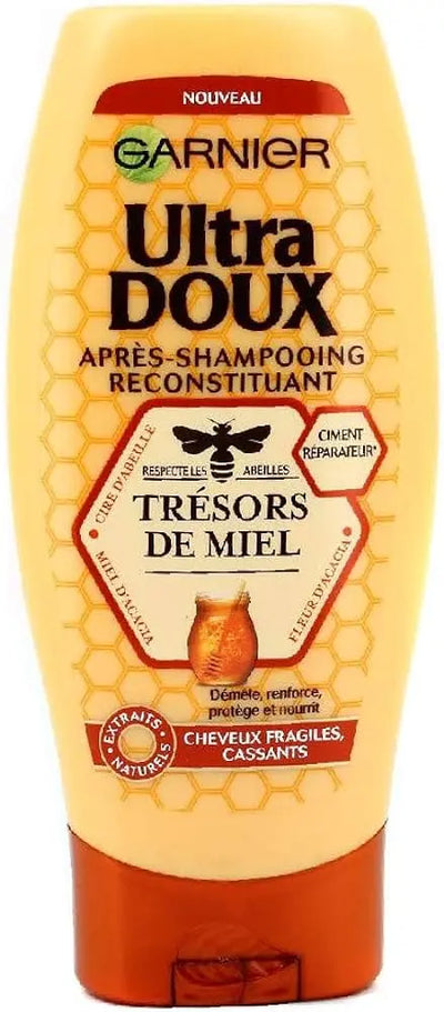 GARNIER<br> <b>ULTRA DOUX</b><br>Après SHAMPOOING RECONSTITUANT, Trésors de miel, miel d'acacia & cire d'abeille<br><h5>cheveux fragiles, cassants-200ml</h5>