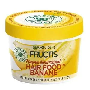 GARNIER<br> <b> FRUCTIS BANANA HAIR FOOD</b><br><h5>masque nourrissant pour cheveux secs-390ml</h5>Origine France <img style="vertical-align: middle;" src=" https://shorturl.at/bDMR9">