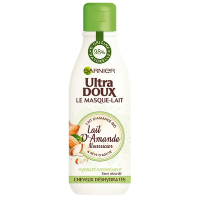 GARNIER<br> <b> ULTRA DOUX</b><br><h5>le masque-lait d'amande nourricier pour cheveux déshydratés-250ml</h5>