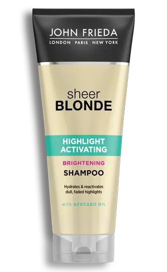 JOHN FRIEDA<br> <b> SHEER BLONDE </b><br>HIGHLIGHT ACTIVATING Brightening <br><h5>Shampooing- cheveux blond-250ml</h5>Origine Angleterre <img style="vertical-align: middle;" src=" https://shorturl.at/qvUZ6">