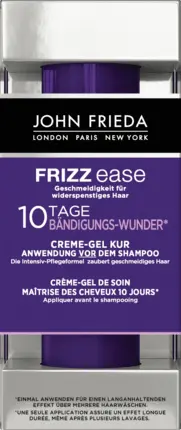 JOHN FRIEDA<br> <b> FRIZZ EASE 10 day tamer</b><br><h5>Sérum-cheveux crépus-150ml</h5>Origine </h6> <img style="vertical-align: middle;" src=" https://shorturl.at/qvUZ6">