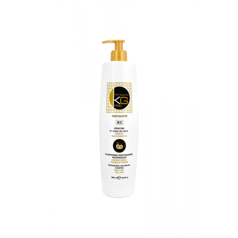 KERAGOLD pro<br> <b> SHAMPOOING PROFESSIONNEL sans sulfates kératine et huile de coco BC</b><br><h5>cheveux sec, ternes et frisés-500ml</h5>