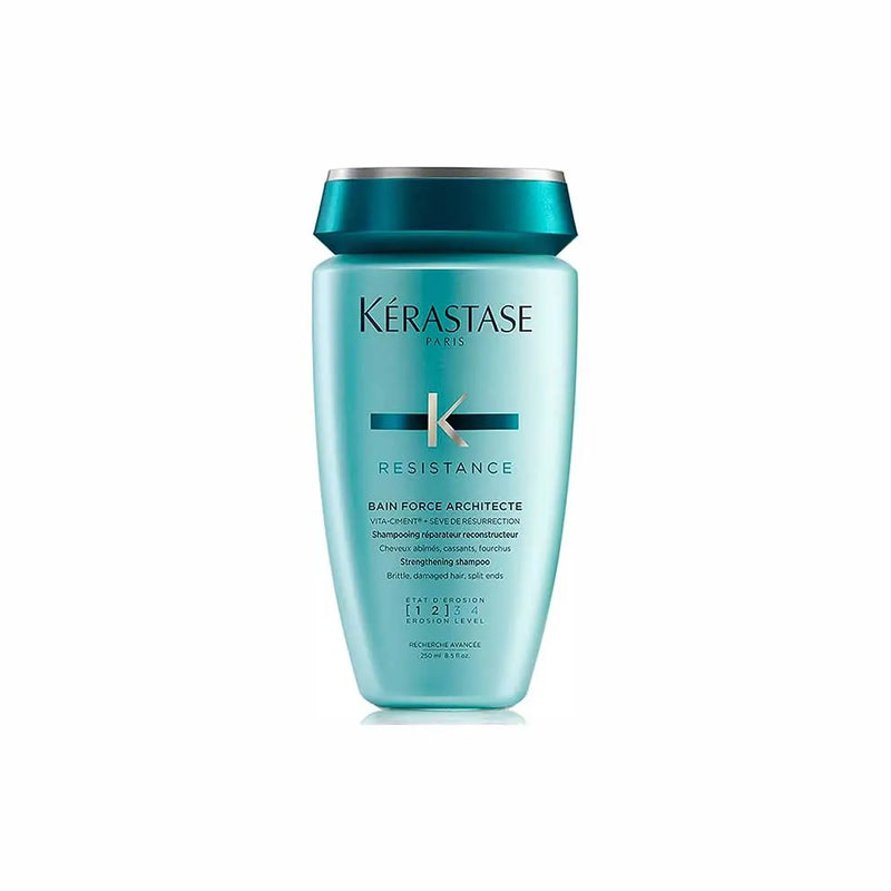 Kérastase <br> <b>RESISTANCE BAIN FORCE ARCHITECTE</b> <br> <h5>Shampoing cheveux abîmée - 250 ml </h5>Origine Europe <img style="vertical-align: middle;" src="https://shorturl.at/stvQ3">