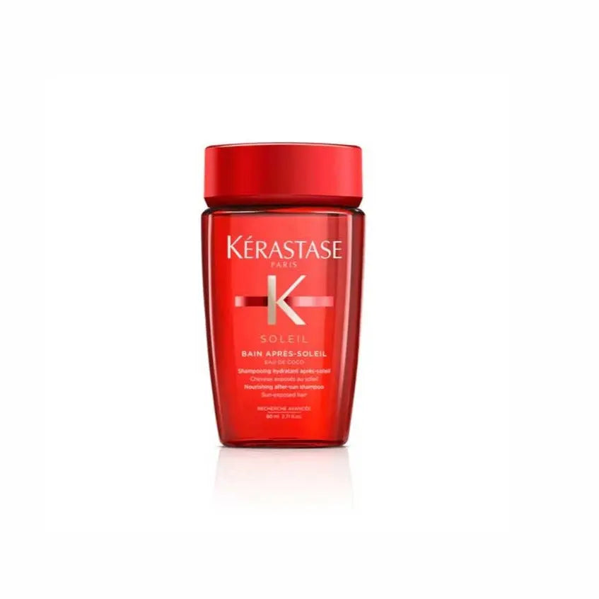 Kérastase <br> <b>SOLEIL Bain après–soleil</b> <br> <h5>Shampoing cheveux colorés - 80 ml </h5>Origine Europe <img style="vertical-align: middle;" src="https://shorturl.at/stvQ3">