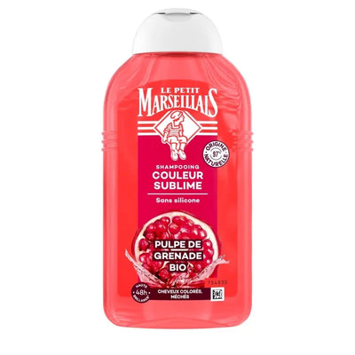 LE PETIT MARSEILLAIS<br> <b> Shampooing Couleur Sublime</b><br>Pulpe de Grenade BIO<br><h5>cheveux colorés méchés-250ml</h5>Origine France <img style="vertical-align: middle;"src="https://bit.ly/3VT5bp1">