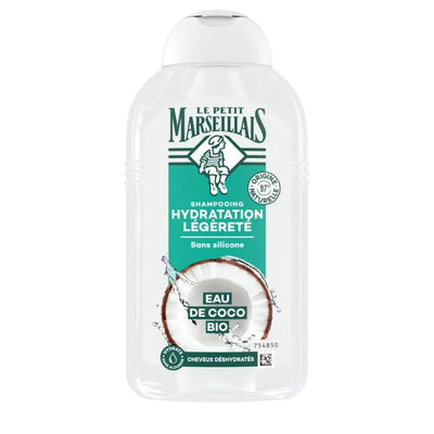 LE PETIT MARSEILLAIS<br><b>Shampooing Hydratation Légèreté</b><br>Eau de Coco BIO<br><h5>cheveux déshydratés-250ml</h5>Origine France <img style="vertical-align: middle;"src="https://bit.ly/3VT5bp1">