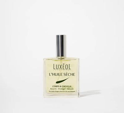 LUXEOL<br> <b> L'huile sèche corps & cheveux</b><br><h5> Nourrit - Protège - Adoucit-100ml</h5>Origine France <img style="vertical-align: middle;" src=" https://shorturl.at/bDMR9">