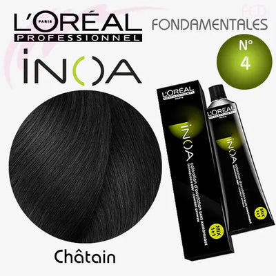 L’OREAL PROFESSIONNEL<br> <b><h5> INOA 4 Châtain</b><br>60g</h5>Origine France <img style="vertical-align: middle;" src=" https://shorturl.at/bDMR9">