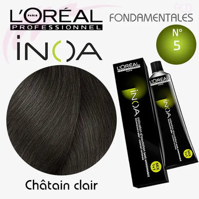 L’OREAL PROFESSIONNEL<br> <b><h5> INOA 5 Châtain clair</b><br>60g</h5>Origine France <img style="vertical-align: middle;" src=" https://shorturl.at/bDMR9">