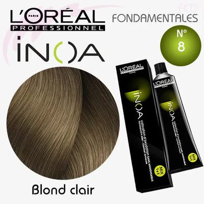 L’OREAL PROFESSIONNEL<br> <b><h5> INOA 8 Blond clair</b><br>60g</h5>Origine France <img style="vertical-align: middle;" src=" https://shorturl.at/bDMR9">