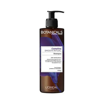 L'Oréal Paris <br> <b>BOTANICALS Camelina</b> <br> <h5>Shampooing Tous types cheveux - 400 ml </h5>Origine Europe <img style="vertical-align: middle;" src="https://shorturl.at/stvQ3">