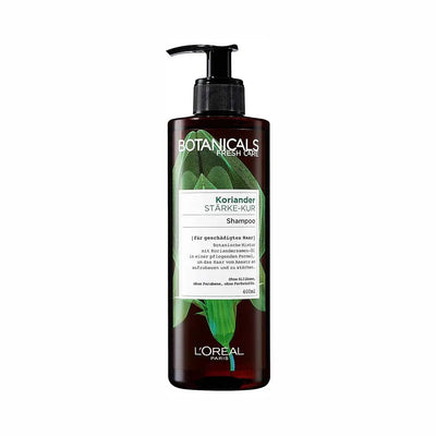 L'Oréal Paris <br> <b>BOTANICALS Koriander</b> <br> <h5>Shampooing cheveux abîmés - 400 ml </h5>Origine Europe <img style="vertical-align: middle;" src="https://shorturl.at/stvQ3">