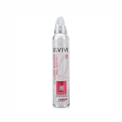 L'Oréal Paris <br> <b>ELVIVE STYLISTE MOUSSE FULL RESTORE 5</b> <br> <h5>MOUSSE NON-STOP VOLUME - 200 ml</h5>Origine France <img style="vertical-align: middle;" src=" https://shorturl.at/bDMR9">