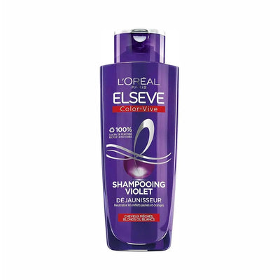 L'Oréal Paris<br><b>Elseve Color-Vive</b><br><h5>Shampooing Violet Déjaunisseur<br>Cheveux Blonds - 200 ml</h5>Origine France <img style="vertical-align: middle;" src=" https://shorturl.at/bDMR9">