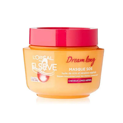 L'Oréal Paris<br><b>Elseve Dream Long</b><br><h5>Masque réparateur Cheveux Abîmés -310 ml </h5>Origine France <img style="vertical-align: middle;" src=" https://shorturl.at/bDMR9">