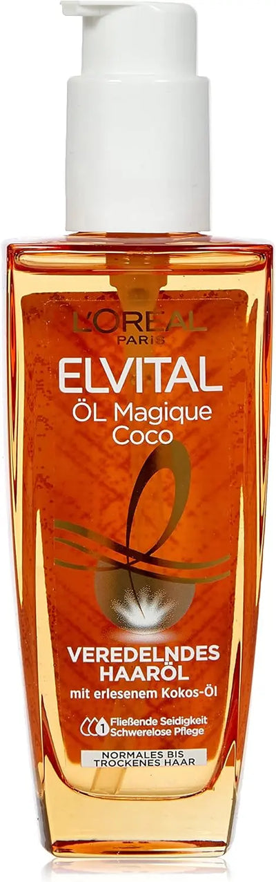 L'Oréal Paris<br><b> Elvital Huile Magique Coco</b><br><h5>Huile Cheveux - <br>-100 ml</h5>ORIGINE Turquie<img style="vertical-align: middle;" src=" https://shorturl.at/afl23">