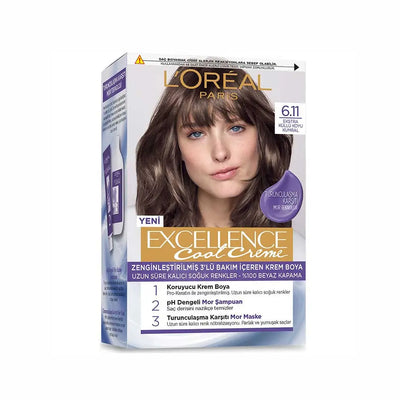 L'Oréal Paris<br><b>Excellence 6.11 </b><br><h5>Coloration cheveux <h5>Origine Turquie <img style="vertical-align: middle;" src="https://t.ly/FULqU">