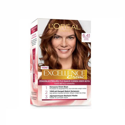 L'Oréal Paris<br><b>Excellence 6.41 </b><br><h5>Coloration cheveux <h5>Origine Turquie <img style="vertical-align: middle;" src="https://t.ly/FULqU">