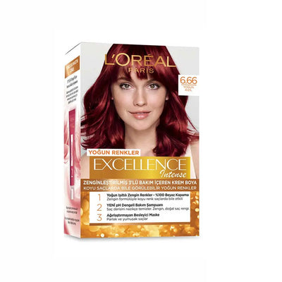 L'Oréal Paris<br><b>Excellence 6.66</b><br><h5>Coloration cheveux <h5>Origine Turquie <img style="vertical-align: middle;" src="https://t.ly/FULqU">