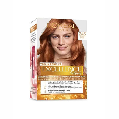 L'Oréal Paris<br><b>Excellence 7.43 </b><br><h5>Coloration cheveux <h5>Origine Turquie <img style="vertical-align: middle;" src="https://t.ly/FULqU">