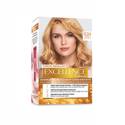 L'Oréal Paris<br><b>Excellence 8.34 </b><br><h5>Coloration cheveux <h5>Origine Turquie <img style="vertical-align: middle;" src="https://t.ly/FULqU">