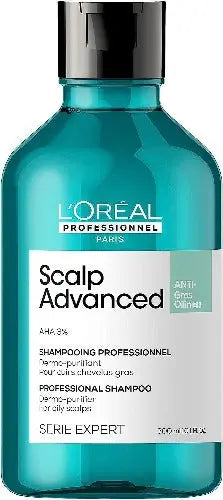 L'Oréal Professionnel<br><b>série expert Scalp Advanced AHA 3%</b><br><h5>Shampoing Dermo-Purifiant Cheveux Gras - 300 ml</h5>Origine France </h6> <img style="vertical-align: middle;" src=" https://shorturl.at/bDMR9">