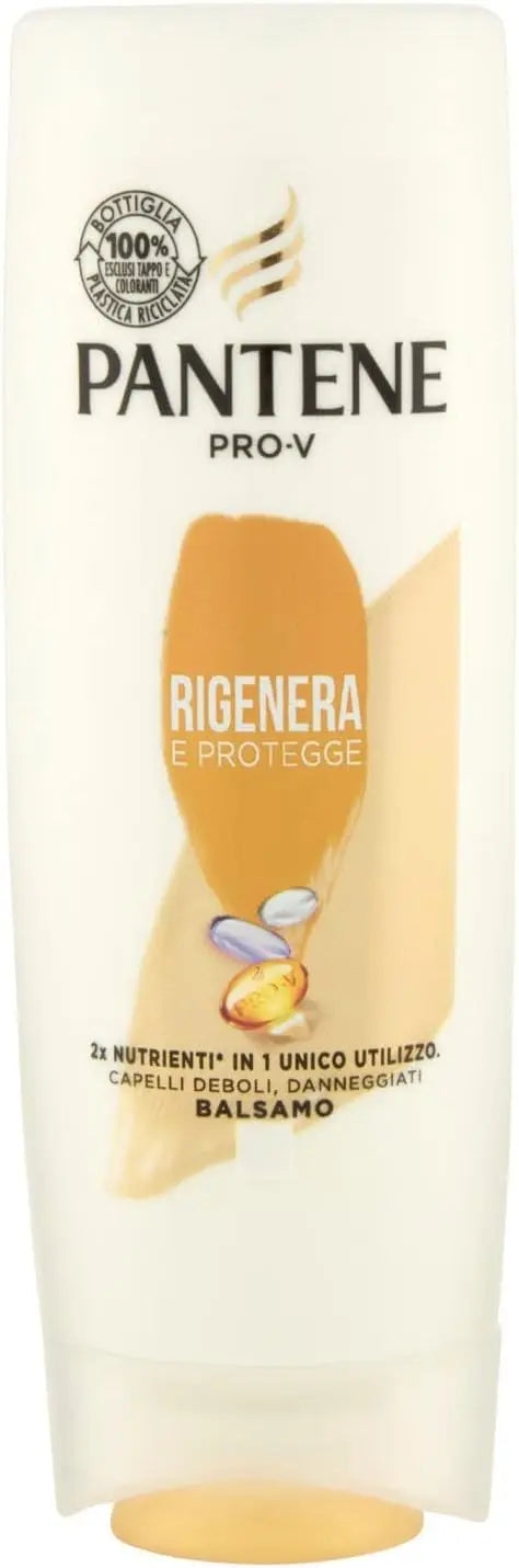 PANTENE<br> <b> pro-v <br> </b> Après-Shampooing, régénère et protège<br><h5> pour cheveux faibles et endommagés-180ml</h5>Origine France <img style="vertical-align: middle;" src=" https://shorturl.at/bDMR9">