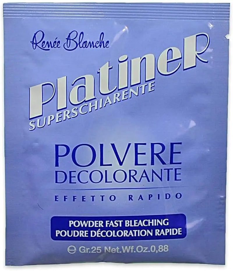 Renée Blanche<br> <b> PLATINER superschiarente polvere decolorante</b><br><h5>Poudre décolorante-25g X 30 Sachet</h5>Origine Turquie </h6> <img style="vertical-align: middle;" src=" https://shorturl.at/cyMX1">