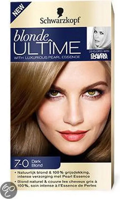 SCHWARZKOPF<br> <b> BLONDE ULTIME 7-0 blond foncé</b><br><h5>Coloration cheveux-60ml</h5>Origine France </h6> <img style="vertical-align: middle;" src=" https://shorturl.at/bDMR9">