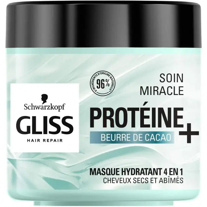 SCHWARZKOPF<br> <b> GLISS PROTEINE + BEURRE DE cacao</b><br><h5>Masque-cheveux humides-400ml</h5>