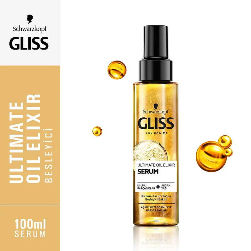 SCHWARZKOPF<br> <b> GLISS ULTIMATE OIL ELIXIR</b><br><h5>Sérum-Cheveux abîmés-100ml</h5>ORIGINE Turquie <img style="vertical-align: middle;" src=" https://shorturl.at/afl23">