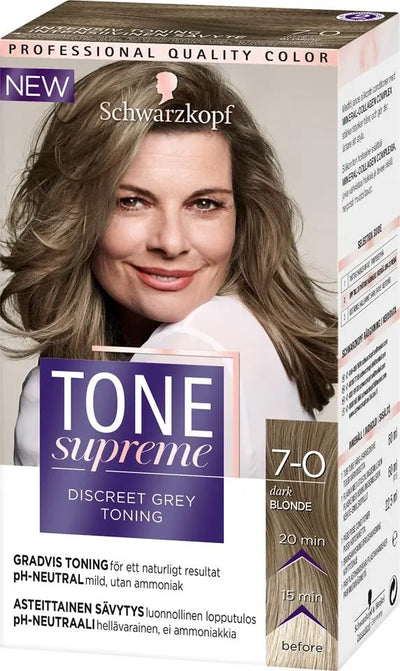 SCHWARZKOPF<br> <b> TONE supreme 7-0 Biondo scuro</b><br><h5>Coloration cheveux-60ml</h5>Origine France </h6> <img style="vertical-align: middle;" src=" https://shorturl.at/bDMR9">