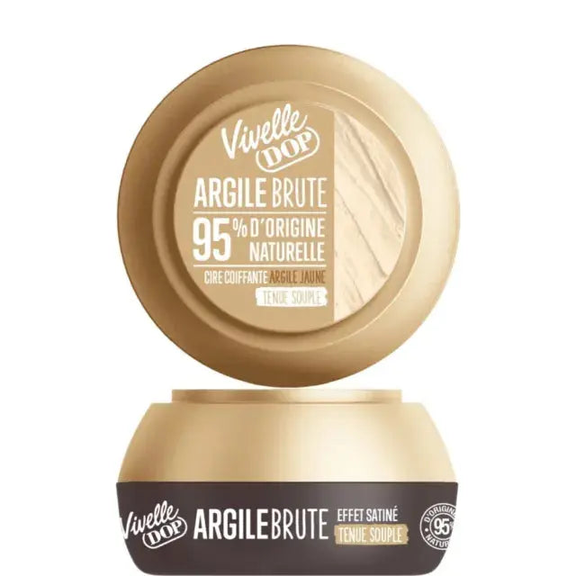 VIVELLE DOP<br> <b> ARGILE BRUTE effet satiné TENUE SOUPLE</b><br><h5>CIRE COIFFANTE--80ml</h5>Origine France </h6> <img style="vertical-align: middle;" src=" https://shorturl.at/bDMR9">