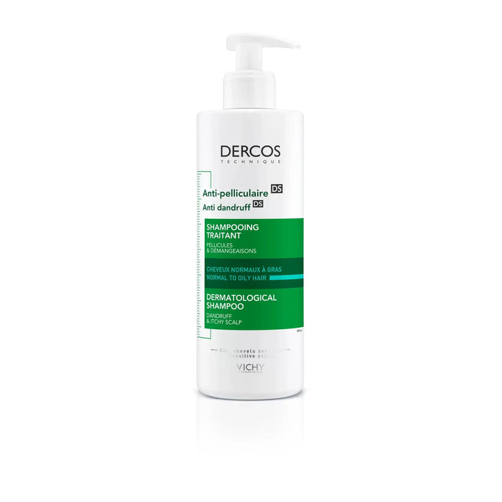 Vichy<br><b> Dercos Anti-Pelliculaire DS</b><br><h5>Shampoing - Traitant<br>Cheveux Normaux à gras-390 ml</h5>Origine Espagne<img style="vertical-align: middle;" src=" https://shorturl.at/eLY15">