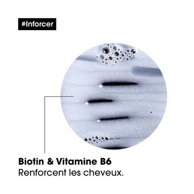 L'Oréal Professionnel <br><b>Série Expert Inforcer</b><br><h5>Shampoing Renforçateur Anti-Casse<br>Cheveux Colorés - 1500 ml</h5>Origine France <img style="vertical-align: middle;" src=" https://bit.ly/3XSoZct">