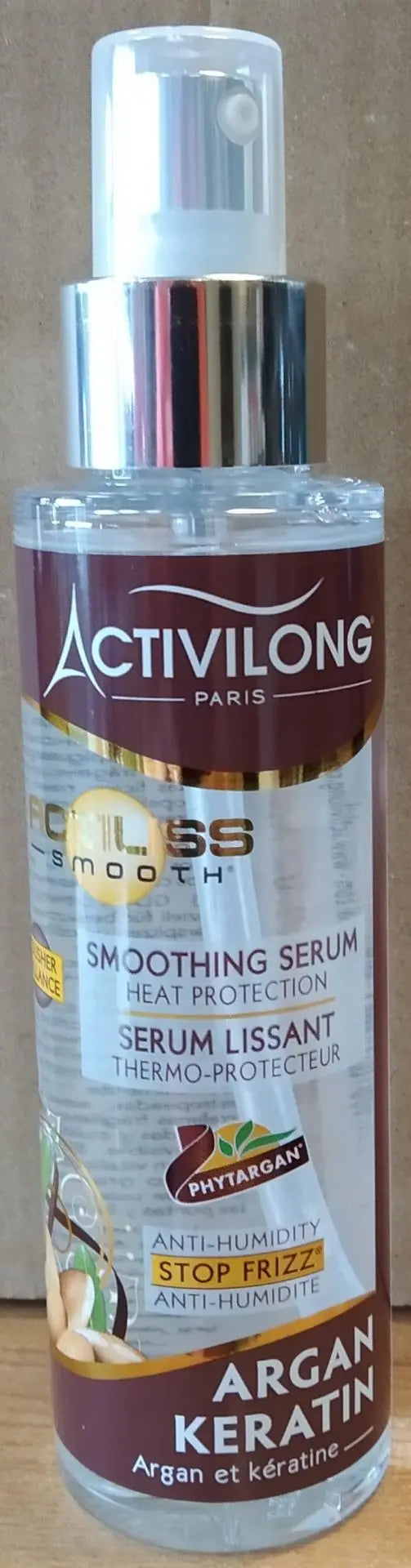 Activilong paris<br><b> sérum lissant thermo-protecteur </b><br><h5>stp frisottis ARGAN KERATIN-cheveux lisses-100ml</h5>Origine France <img style="vertical-align: middle;" src="https://bit.ly/3VT5bp1">