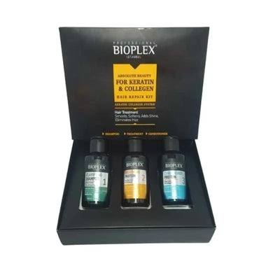 BIOPLEX<br> <b> HAIR REPAIR KIT KERATIN & COLLEGEN</b><br><h5>-Pack</h5>ORIGINE Turquie <img style="vertical-align: middle;" src=" https://shorturl.at/afl23">