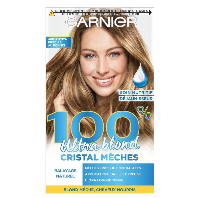 GARNIER<br> <b> 100% ULTRA BLOND CRISTAL mèches</b><br><h5>Coloration cheveux-75/20ml</h5>Origine France <img style="vertical-align: middle;" src=" https://shorturl.at/bDMR9">