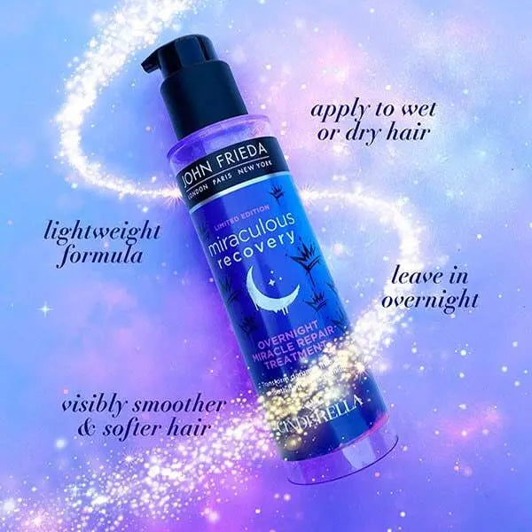 JOHN FRIEDA<br> <b> Cinderella Miraculous Recovery Overnight</b> Miracle Repair Treatment<br><h5>50ml</h5>Origine Angleterre <img style="vertical-align: middle;" src=" https://shorturl.at/qvUZ6">