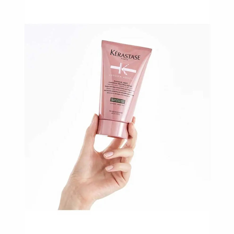 Kérastase <br> <b>Chroma Absolu masque vert</b> <br> <h5>Shampoing cheveux bruns - 150 ml </h5>Origine Europe <img style="vertical-align: middle;" src="https://shorturl.at/stvQ3">